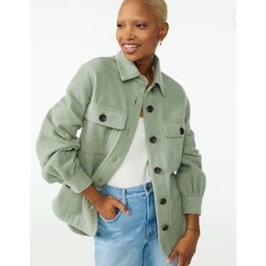 🎉HP🎉 Free Assembly Sage Green Wool Blend Long-Sleeve Shacket, Sz XS, Like New